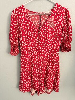 Lush Red Dress with White Leaf Print